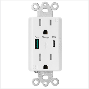 Prise murale US Type C et Type A 15A homologuée ETL 20W PD QC3.0 125V 2 prises pour la charge rapide des téléphones - Product Image 1