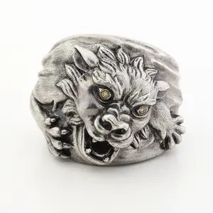 Мужское Винтажное кольцо в виде головы льва, из серебра 925 пробы