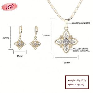 Juego de Collar y Aretes Hengdian con Circonitas Cúbicas AAA Chapadas en Oro de 18K, Joyería de Latón de 3 Piezas para Mujer, Bodas, Compromisos, Fiestas, Venta al Por Mayor - Product Image 5