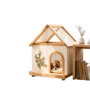 Nouvelle niche pour animaux de compagnie en bois miniature pour intérieur, avec toit translucide et design sculpté à la main, adaptée aux chats et aux chiens. - Product Image 5