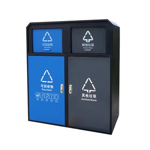 Poubelle sanitaire à 4 compartiments de type chariot en acier inoxydable pour le recyclage en extérieur, dans les parcs publics et les rues - Product Image 2