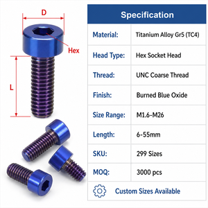 Tornillo Hexagonal de Aleación de Titanio, Color Azul Quemado, Perno Allen Hexagonal, Perno de Titanio Gr5 para Modificación de Motocicletas, Bicicletas y Automóviles - Product Image 2