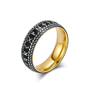 Anillo de Acero de Titanio con Runas Vikingas de Estilo Nórdico Retro para Hombre - Joyería Minimalista, Artística y Moderna - Product Image 5