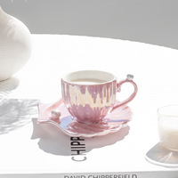 Mug en céramique avec soucoupe, design personnalisé, perle fantaisie, dégradé, mug pour femmes, boîte à mugs contemporaine, poignée HANDGRIP, cadeaux, 240 ml