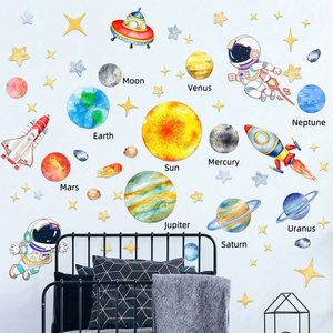 Autocollant mural pour chambre d'enfant, système solaire, fusée spatiale, dessin animé, pour la décoration de la maison - Product Image 2