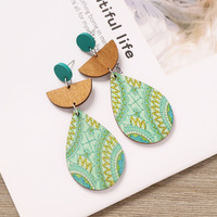 Anting Kayu Wanita Gaya Bohemia Desain Kupu-kupu Unik Motif Geometris Etnik Cetak Garis-garis Pesona Religius