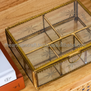 Boîte à bijoux rectangulaire en acrylique gravée étoile en verre clair souvenir cadre en laiton pour stockage bibelot affichage boîte à bijoux décorative - Product Image 1