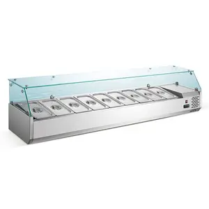 Nuevos productos en acero inoxidable 2024 Encimera de alta calidad Buffet Glass Refrigerated Display Cooler Containers Salad Bar