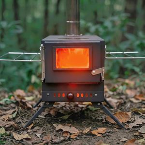 Wood Burning <b>Stove</b> Cast Iron Foldable Portable Camping <b>Stove</b> With Ash Box And Adjustable Legs - Product Image 2