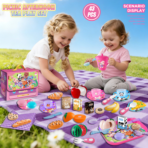 Juego <span class=keywords><strong>de</strong></span> simulación <span class=keywords><strong>de</strong></span> té <span class=keywords><strong>de</strong></span> la tarde con animales <span class=keywords><strong>de</strong></span> dibujos animados para niños - Cocina <span class=keywords><strong>de</strong></span> simulación para <span class=keywords><strong>niñas</strong></span>, cubiertos, frutas y postres, caja <span class=keywords><strong>de</strong></span> regalo portátil - Product Image 2
