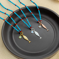 Collier pendentif poisson personnalisé en gros avec tour de cou perlé turquoise émail pendentif poisson oeil de diable cadeau pour elle