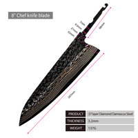 Amber Black Hammer Damascus Blade Knife Set VG10 Copper Damascus Kitchen Knife Blank Set Blanks
