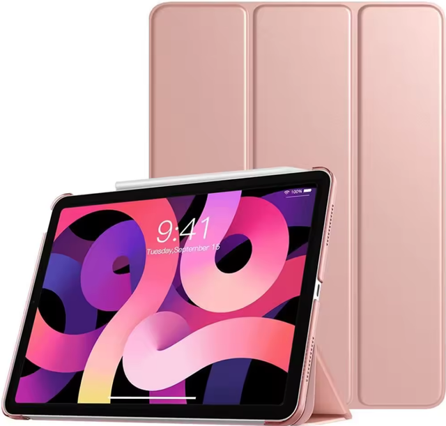 Protective Light pink Tri-fold case for iPad 10th Gen Combines Slim Translucent Back, Pencil Holder, and Auto Sleep Wake.