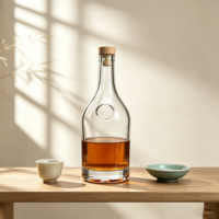 Bouteille de vin en verre transparent sur mesure, corps rond, base lourde, col étroit et long, vente en gros