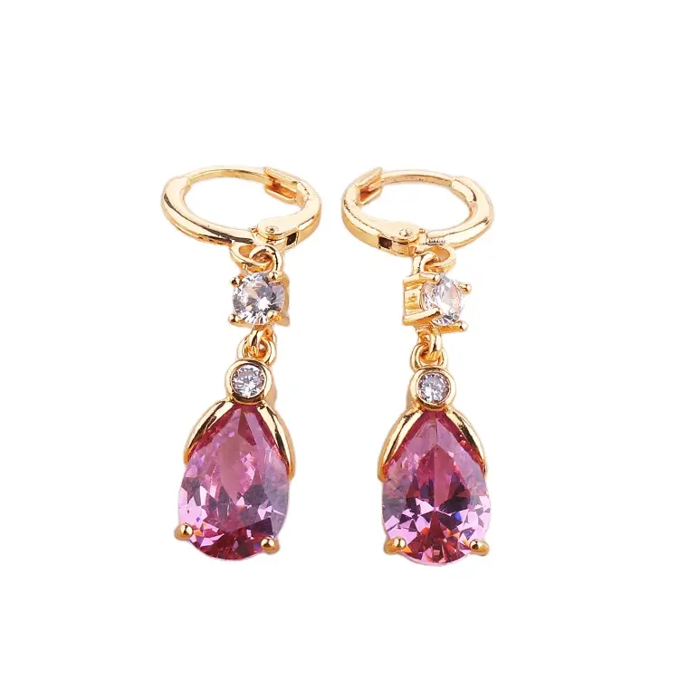 Korea Fashion Purple Cubic Zirconia 18K Gold No Hole Long Earring