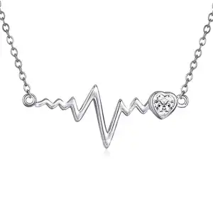 Fine Jewelry At First Sight 925 Silver White Angel Gift Love Heartbeat Wave Necklace For Gift