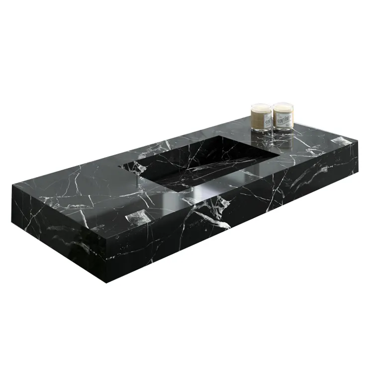 Banyo dikdörtgen ucuz tasarım yalak doğal siyah mermer granit taş su havzası Toiet yıkama masa lavabo