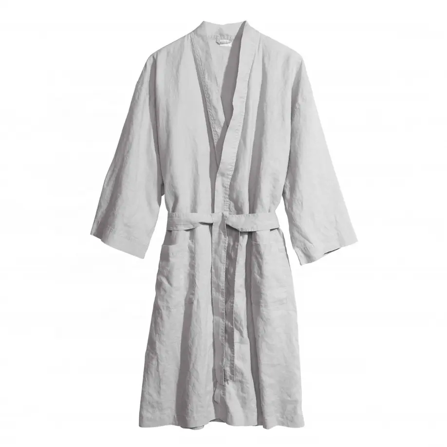 Custom Male Female Japanese Loose Casual 100% Flax Linen 192gsm Night Dress Bath Robe Linen Sleepwear For Home Hotel