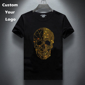 T-shirts classiques à col rond vierges en coton pour hommes, vente en gros OEM Chine, avec transfert de strass, personnalisables - Product Image 2