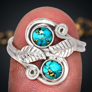 Natural Cut Blue Copper Turquoise <b>Ring</b> 925 Sterling Silver Vintage Stylish Leaf Shape AAa Quality for Women's Wedding Party - Product Image 3