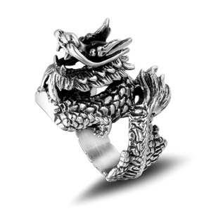 Bague Dragon Chinois pour Homme, Imitation Argent Thaïlandais SA413, Bijou Zodiaque Animal, Usage Quotidien - Product Image 1