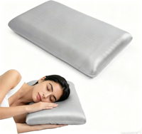 Oreiller de lit moderne en tissu polyester solide, garnissage en fibres de silicone, rafraîchissant, respirant, portable, avec housse amovible et lavable pour le cou