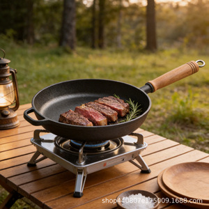 <b>Cast</b> Iron Frying <b>Pan</b> Flat Bottom Uncoated Non Stick For Stir Fry <b>Pan</b> Fry Grill Bake Home Outdoor Use - Product Image 4