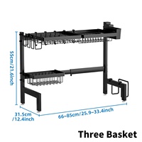 Égouttoir à vaisselle à deux niveaux en métal noir pour évier, avec porte-ustensiles, porte-assiettes et support pour planche à découper, OEM ODM, faible MOQ, personnalisable