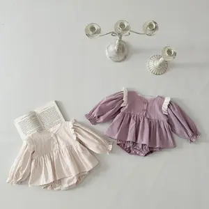 2024 princesse conception nouveau-né bébé filles volants barboteuse combinaison solide violet beige vêtements en gros 86051