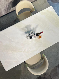 <span class=keywords><strong>Table</strong></span> à manger moderne de luxe de style crème en jade blanc rectangulaire avec métal pour la maison salon appartement hôtel utilisation - Product Image 5