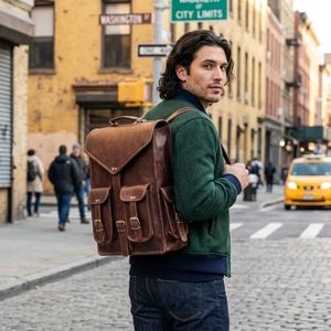 Sac à dos convertible en cuir fait main pour homme – Sac de voyage professionnel 2-en-1 de 17 pouces, convertible en sac messager et sac à dos - Product Image 1