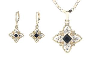 Parure de bijoux de luxe Pétale Rhombus, collier et boucles d'oreilles en zircon plaqué or 18 carats, tendance, inaltérable, pour mariée - Product Image 1