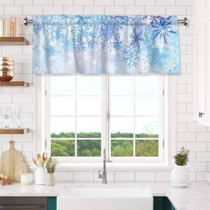 Tende a baldacchino invernali blu con fiocchi di neve per finestre, tende da cucina, tende corte natalizie per finestre, tende a baldacchino personalizzabili per bagno - Product Image 3