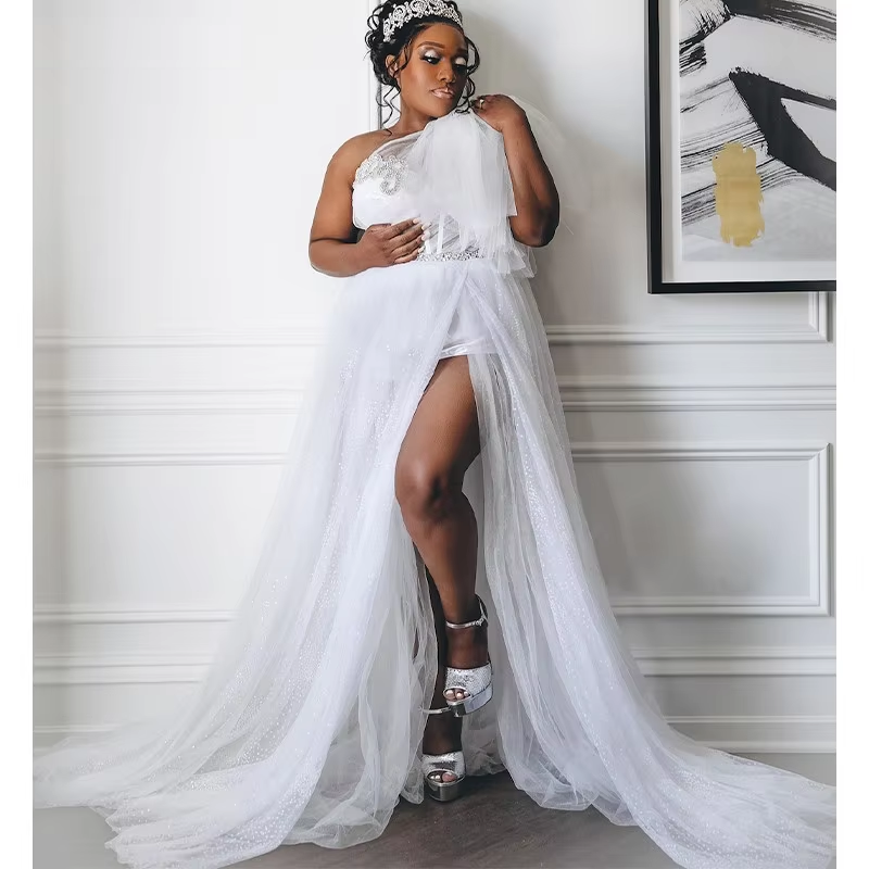 Customized African White Bride Robes 2025 Side Split Sash Neck Beading Tulle Wedding Gowns Plus Size Bridal Shower Dresses| Alibaba.com Customized African White Bride Robes 2025 Side Split Sash Neck Beading Tulle Wedding Gowns Plus Size Bridal Shower Dresses| Alibaba.com