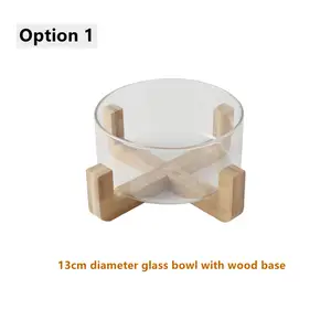 Großhandel Transparente mund geblasene 15cm 6 Zoll Große Boro silikat glass chale mit abnehmbarem Holzboden für Salat, Obst