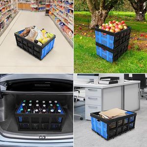 Foldable Plastic <b>Storage</b> <b>Crate</b> Blue Black Mesh Design For Home Use - Product Image 4