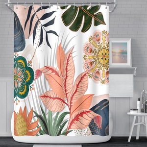 Rideau <span class=keywords><strong>de</strong></span> douche en polyester imprimé mandala fleurs et feuilles, style bohème et américain, sans perçage, décoration <span class=keywords><strong>de</strong></span> <span class=keywords><strong>salle</strong></span> <span class=keywords><strong>de</strong></span> <span class=keywords><strong>bain</strong></span> - Product Image 2