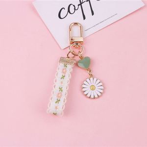 Cartoon Japan Small Flower Keychain for Women <b>Key</b> Chains <b>Ring</b> Bell Ribbon Car Bag Pendent Charm Airpods Accessories Gift - Product Image 6