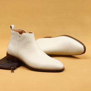 Men's Genuine Leather Ankle <b>Boots</b> Pointed Toe Slip-On Solid Color Rubber Outsole All Seasons Dress <b>Boots</b> Wholesale - Product Image 2