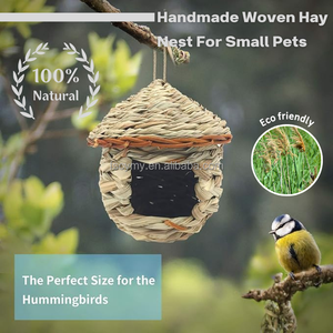 Natuurlijke Kolibrie Geweven Hooi Nest Hangende Vink Vogel Gras Huis Vogelhut Vogelhuisje Voor Tuin - Product Image 5