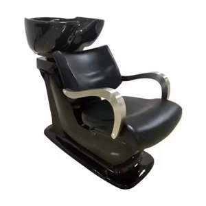 Un ensemble de fauteuil-lit de shampooing en acier inoxydable moderne, best-seller, pour salon de coiffure, avec station de lavage et évier - Product Image 1