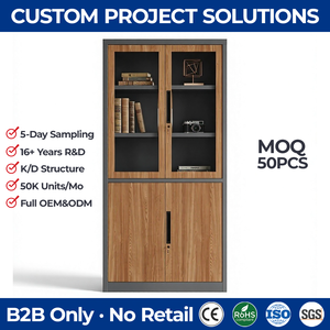 Armario Metálico con Efecto Madera, Marco Gris <span class=keywords><strong>Antracita</strong></span>, 2 Puertas, Armario de Oficina de Acero para Oficina Ejecutiva - Product Image 1