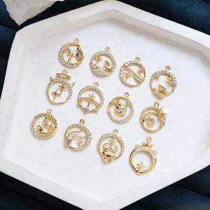 Moyamiya ديي اثني عشر كوكبة النحاس مطلي بالذهب قلادة لؤلؤ الزركون قلادة أقراط شنقا الاكسسوارات اليدوية السحر - Product Image 1