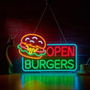 Hamburger shop open neon LED indoor hanging ambient light wall decoration shop <b>sign</b> entrance indicator light luminous <b>sign</b> 5v12v - Product Image 1