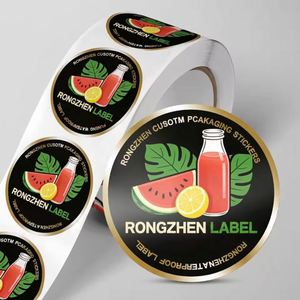 Étiquettes rondes personnalisées Rongzhen pour boissons, autocollantes, imperméables, en PET, pour bouteilles de jus - Product Image 1
