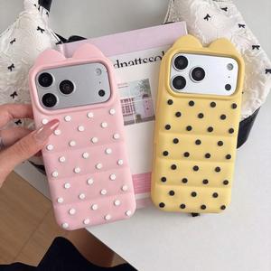 Anti-Fall Soft Silicone Mobile Phone Case for iphone 17/16/15 Pro Max Stereo Polka Dot Cat Ear 360 Protection for <strong>Apple14</strong>/13 12 - Product Image 2