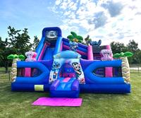 Château gonflable sur le thème de Lilo & Stitch de 8x7x5,4m, parcours d'obstacles gonflable, jeux rotatifs, parc d'attractions avec toboggan