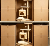 Tour à chat multi-niveaux stable avec abri rond privé, griffoir en sisal naturel, perchoir supérieur et jouets interactifs pompon et souris