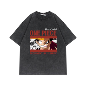 <span class=keywords><strong>T</strong></span>-<span class=keywords><strong>shirt</strong></span> <span class=keywords><strong>One</strong></span> <span class=keywords><strong>Piece</strong></span> <span class=keywords><strong>Luffy</strong></span> style américain rétro anime, effet vieilli, lavé, procédé de pulvérisation directe, pur coton, manches courtes - Product Image 3