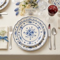 Assiettes en céramique bleues romantiques à fleurs, bord ondulé, vaisselle de luxe en porcelaine, ensemble de vaisselle, plat de service pour restaurant